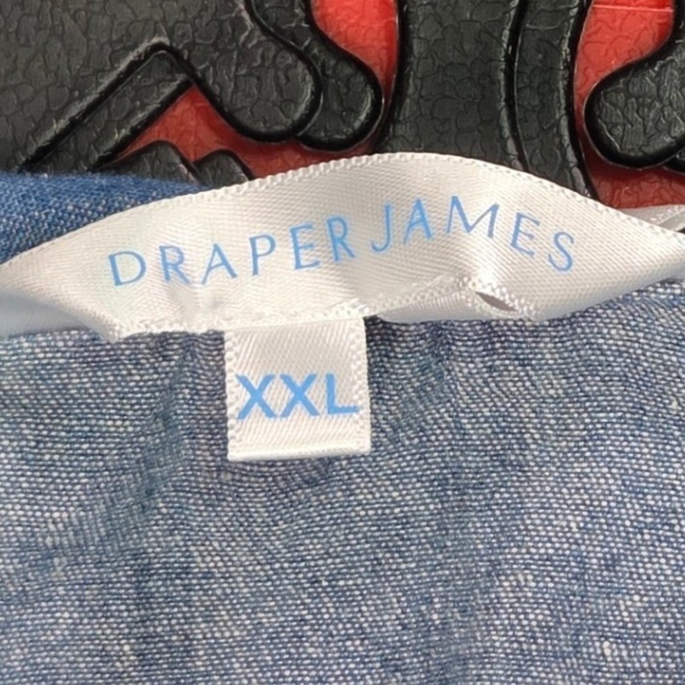 Draper James Blouse Womens XXL Blue Chambray Puff Sleeve V-Neck High-Low Top - Picture 3 of 3
